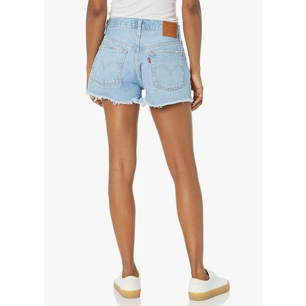 Levis 501 Premium Womens 30 High Rise Distressed Button Fly Light Wash Shorts - Picture 2 of 9